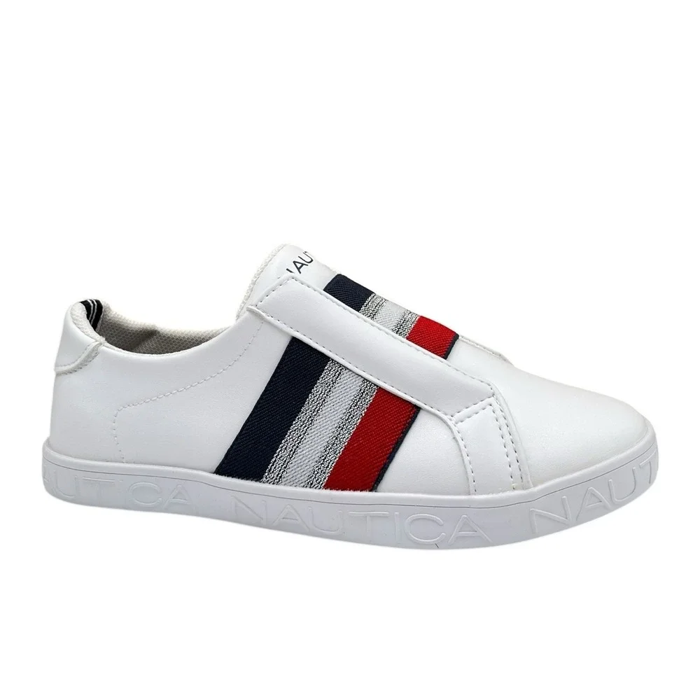 Nautica Youth Girls Fashion Sneaker Size 5 White Multicolor Slip On Casual Shoes
